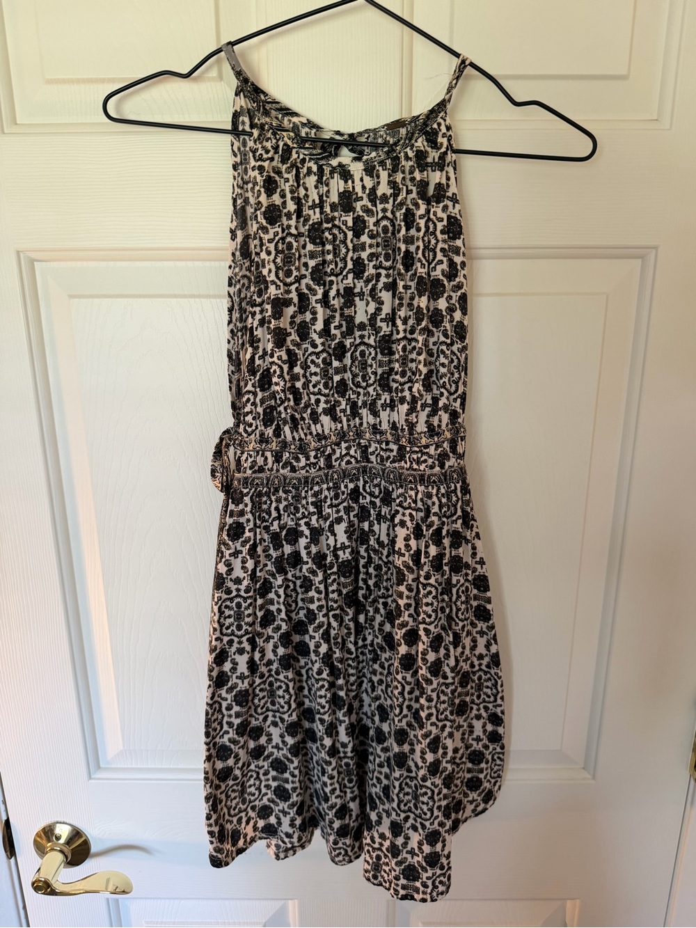 Free People Black and Cream Printed Midi Dress